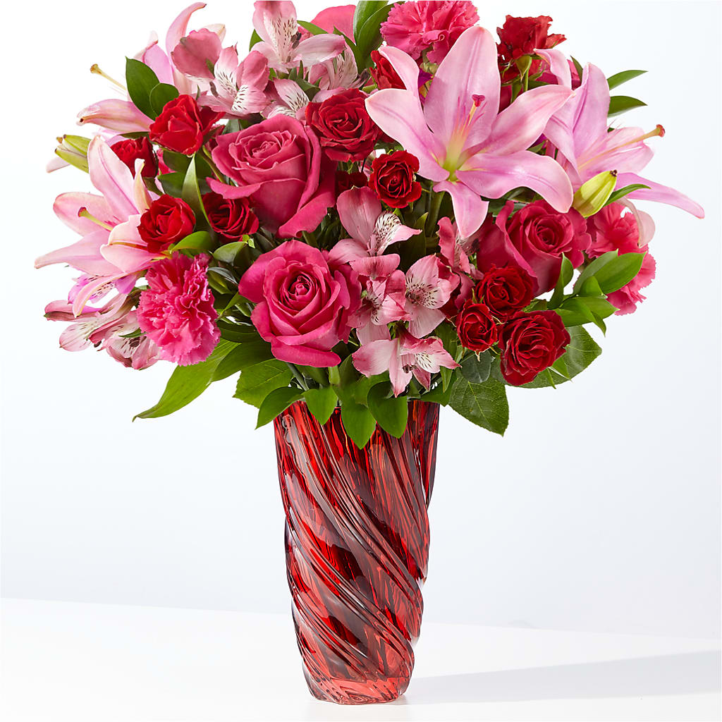 In Love Bouquet with Luxe Swirl Vase – Cottage Floral Llc, Versailles MO