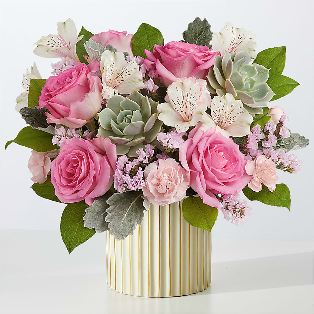 Dusty Rose Bouquet with Ivory Vase – Cottage Floral Llc, Versailles MO