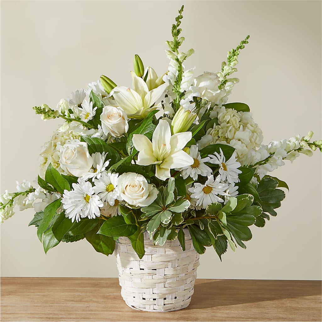 Ivory Elegance Floral Basket – Cottage Floral Llc, Versailles MO