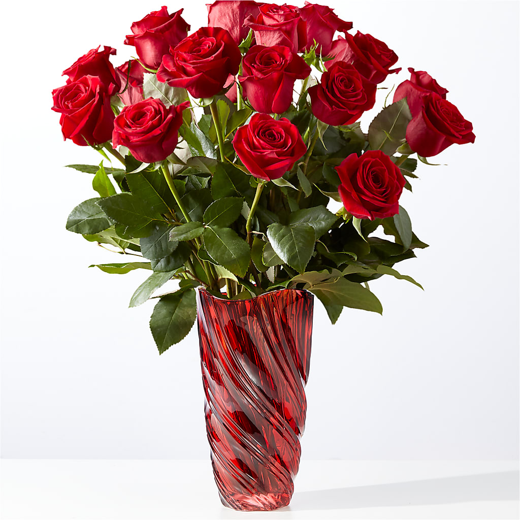 Classic Love Red Rose Bouquet with Luxe Swirl Vase – Cottage Floral Llc, Versailles MO
