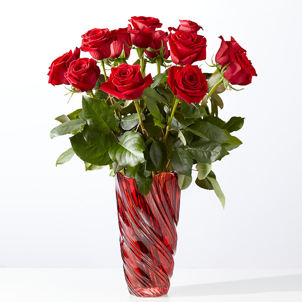 Classic Love Red Rose Bouquet with Luxe Swirl Vase – Cottage Floral Llc, Versailles MO
