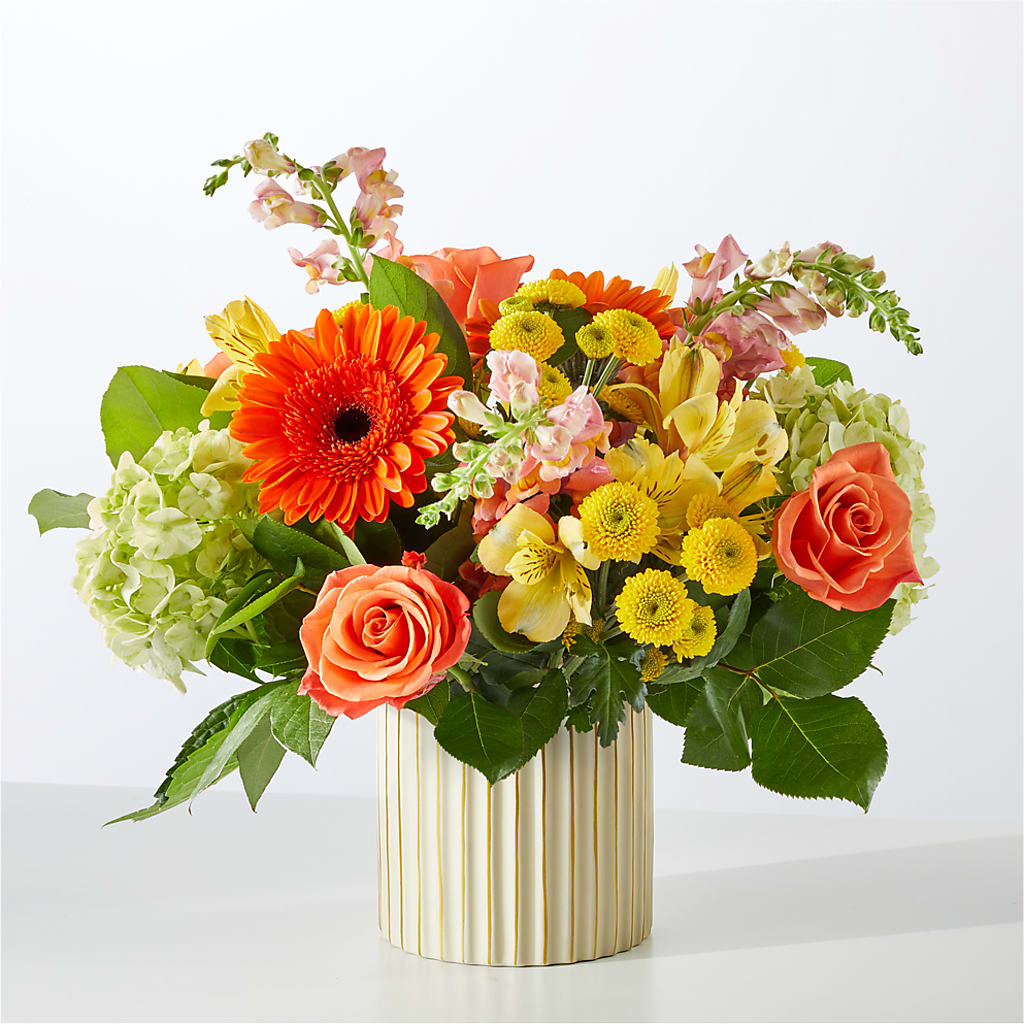 Autumn Sunshine Bouquet with Ivory Vase –  Cottage Floral Llc, Versailles MO