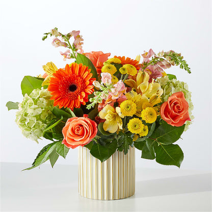Autumn Sunshine Bouquet with Ivory Vase –  Cottage Floral Llc, Versailles MO