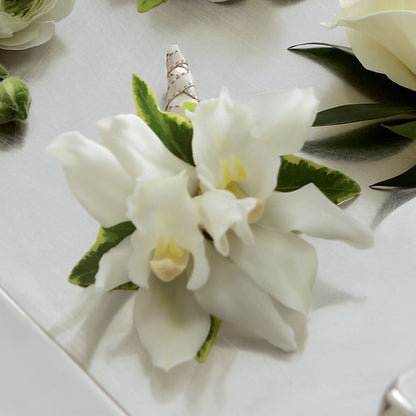 White Mini Cymbidium Boutonniere –  Cottage Floral Llc, Versailles MO